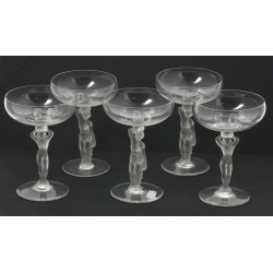 5 coupes en cristal monogrammées SD, piè