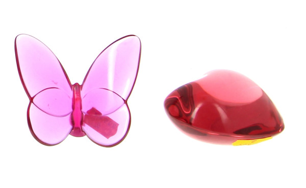 BACCARAT - Papillon rose et cœur rouge, 