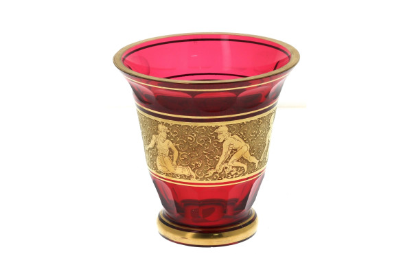 Vase à col évasé en cristal rouge et or 