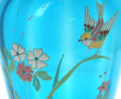 Vase en verre bleu émaillé d'oiseau et f