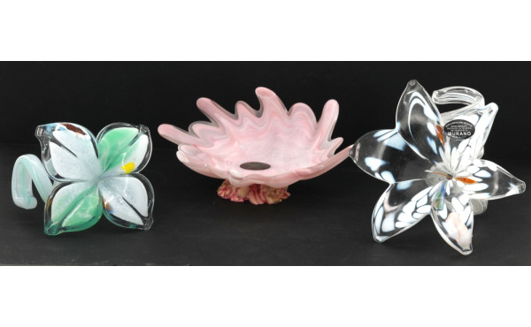 MURANO - 2 fleurs e verre mouchété et un