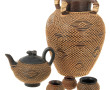 5 objets décoratifs en vannerie et terre