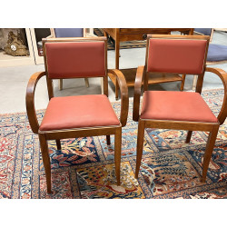 Paire de fauteuils bridges en bois, assi