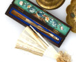 Encrier en bronze doré, couvercle en for