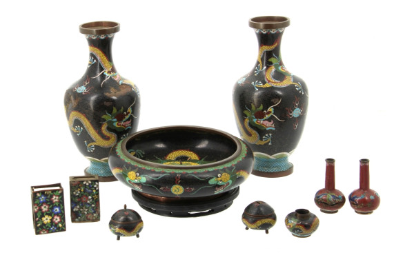 CHINE - Lot de pièces en cloisonné : pai