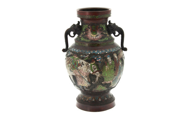 Vase en bronze et émaux cloisonnés à déc
