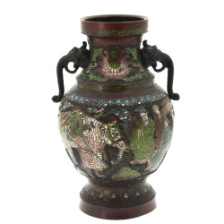Vase en bronze et émaux cloisonnés à déc
