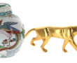 Tigre à l'affût, sculpture en laiton dor