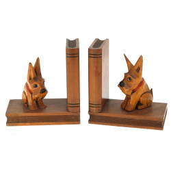 Paire de serre-livres en bois décor de c