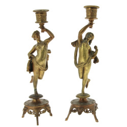 Paire de flambeaux en bronze et laiton e