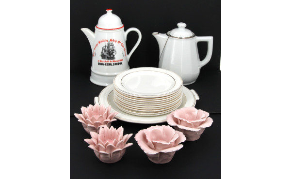 4 bougeoirs de table en faïence rose pâl