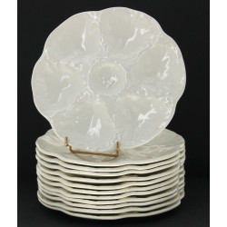 GIEN - 12 assiettes à huîtres en faïence