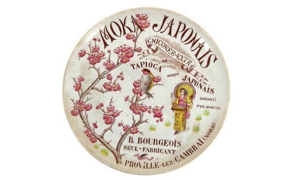 Plat rond en faïence publicitaire début 