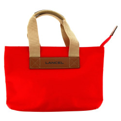 LANCEL - Sac rouge en toile, à deux anse