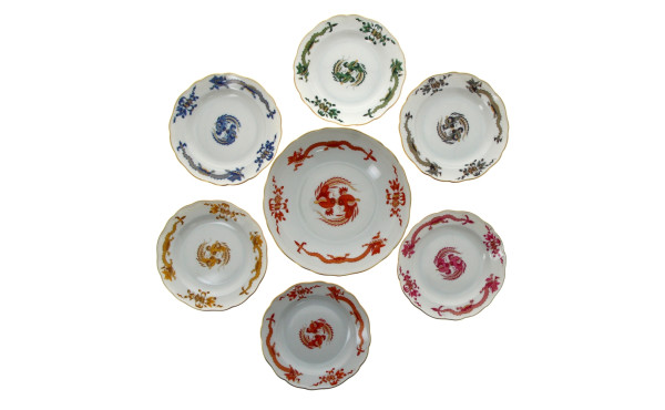 MEISSEN - 6 assiettes à gâteaux et coupe