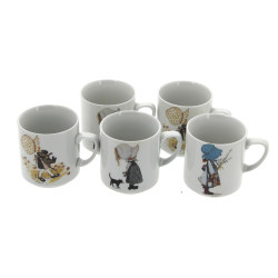 SARA KAY - 5 tasses en porcelaine à déco