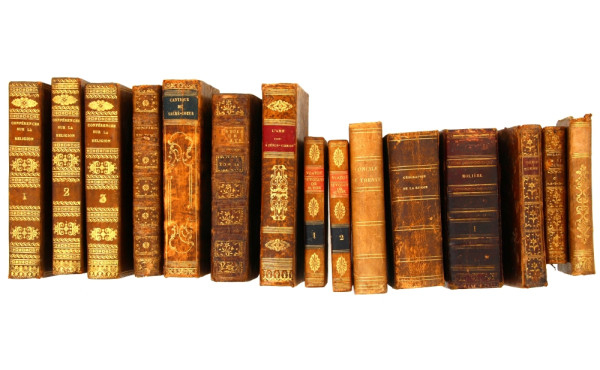 Lot de livres reliés cuir divers XVIIIèm