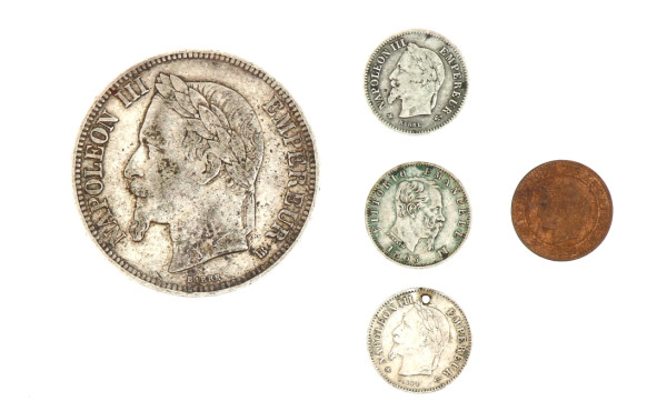 Lot de monnaies argent XIXe: 1 écu 5 fr 
