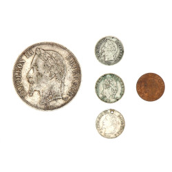 Lot de monnaies argent XIXe: 1 écu 5 fr 