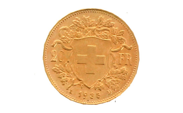 1 p. 20 fr or suisse 1935 poids 6,5 grs