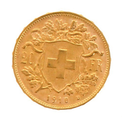 1 p. 20 fr or suisse 1910 poids 6,5 grs