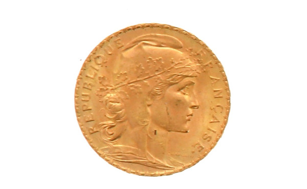 1 p. 20 fr or au coq 1909 poids 6,5 grs