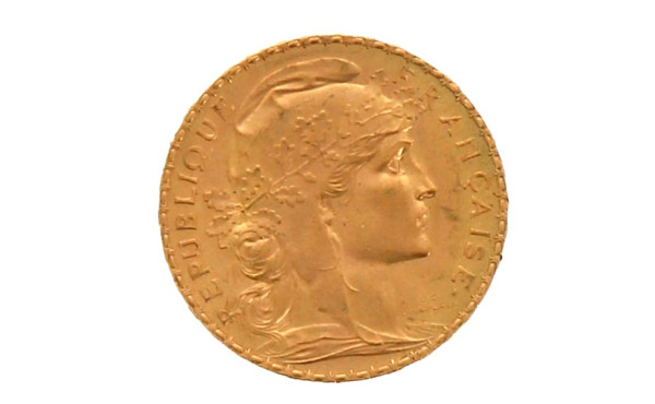 1 p. 20 fr or au coq 1911 poids 6,5 grs