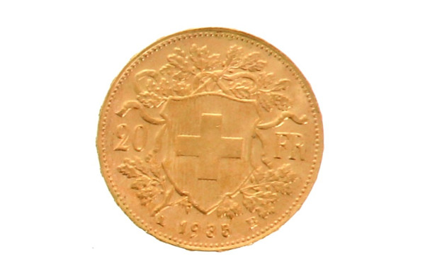 1 p. 20 fr or suisse 1935 poids 6,5 grs