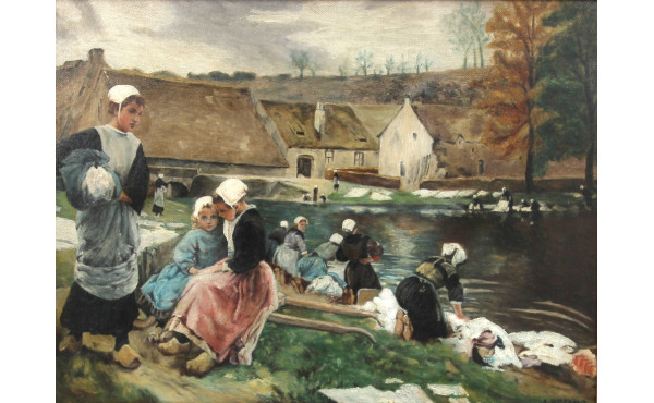 A. BRIANT (Xxe) "Les lavandières", huile