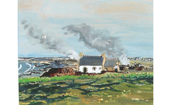 Ecole bretonne Xxe "Brûlage du goëmon - 