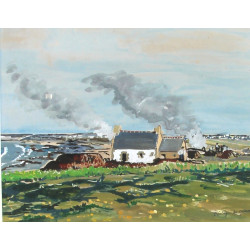 Ecole bretonne Xxe "Brûlage du goëmon - 