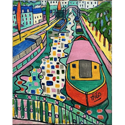 THEO (Xxème) "Les péniches", huile sur t