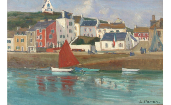 Emile HAMON (XXème) "Le port de Sauzon, 