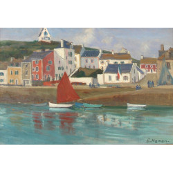 Emile HAMON (XXème) "Le port de Sauzon, 