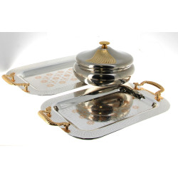 Légumier couvert en inox et décor doré (