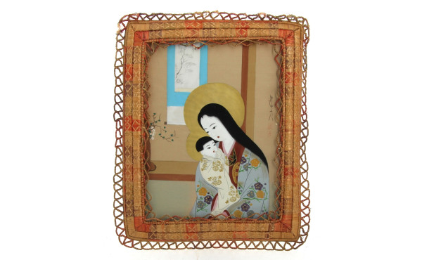 ASIE - Maternité en soie peinte, 36 x 26