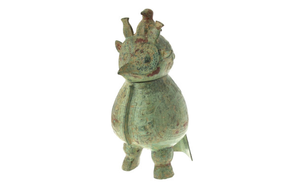 CHINE - Pot couvert en bronze à patine v