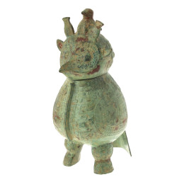 CHINE - Pot couvert en bronze à patine v