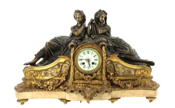 Belle pendule ancienne en bronze doré et