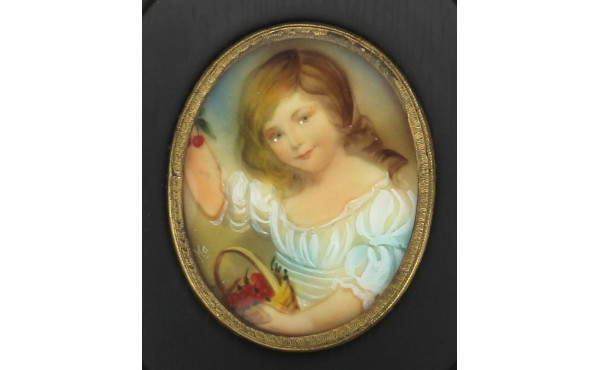 Miniature peinte à vue ovale "Fillette a