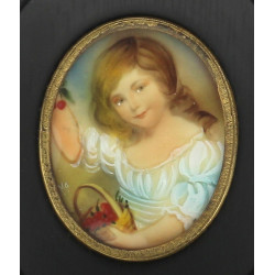 Miniature peinte à vue ovale "Fillette a