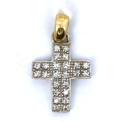Pendentif croix deux ors 18 cts serti d'