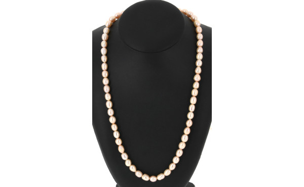 Collier en perles d'eau douce roses, fer