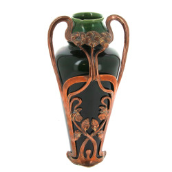ART NOUVEAU - Vase en céramique verte et