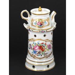 Tisanière en porcelaine blanche et or à 