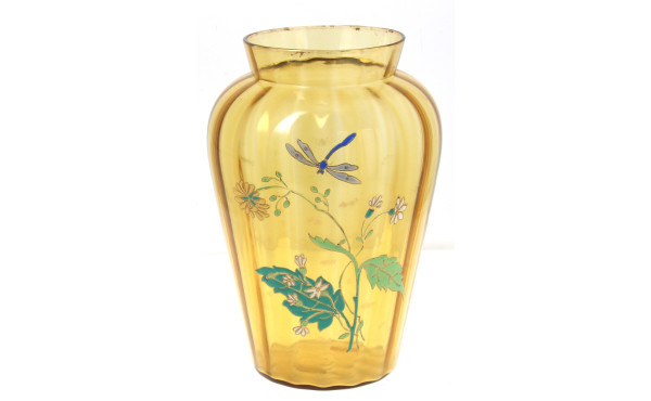 Grand vase en verre jaune émaillé en pol