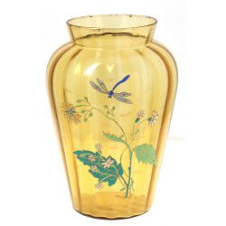 Grand vase en verre jaune émaillé en pol