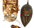 Lot de 2 masques africains en bois, méta