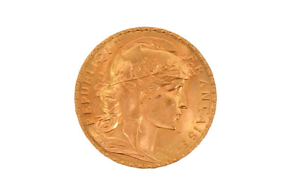 20 fr or 1907 poids 6,5 grs (non visible