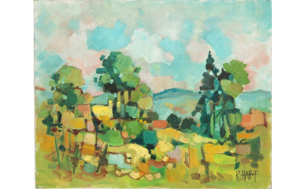 Roger HAROT (1928-2003) "Paysage aux tro